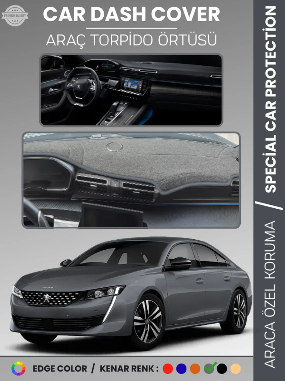 PEUGEOT 508 (2018-2024) Uyumlu Torpido Örtüsü Araca Özel Ön Göğüs Koruma