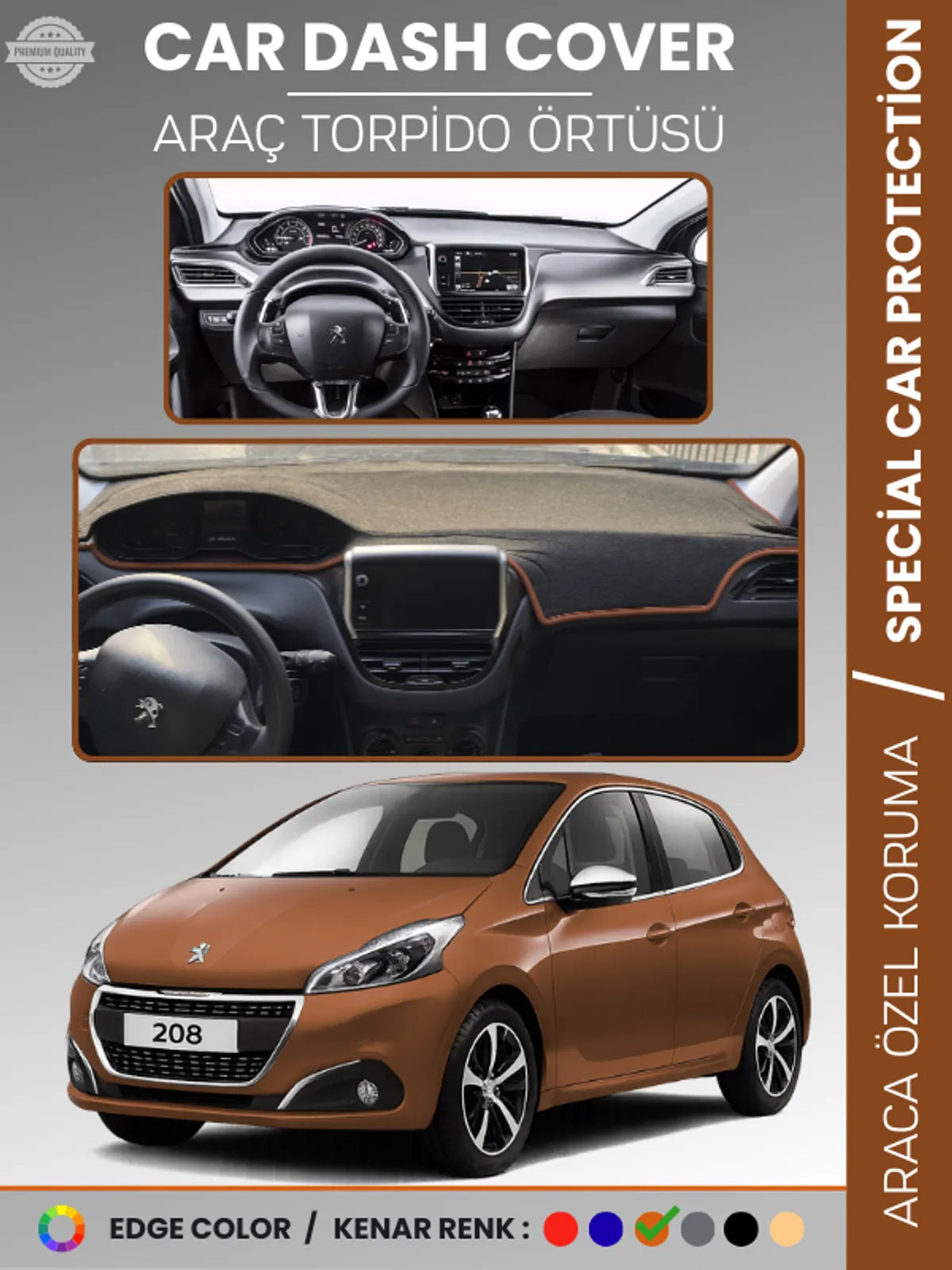 PEUGEOT 208 (2012-2019) Uyumlu Torpido Örtüsü Araca Özel Ön Göğüs Koruma