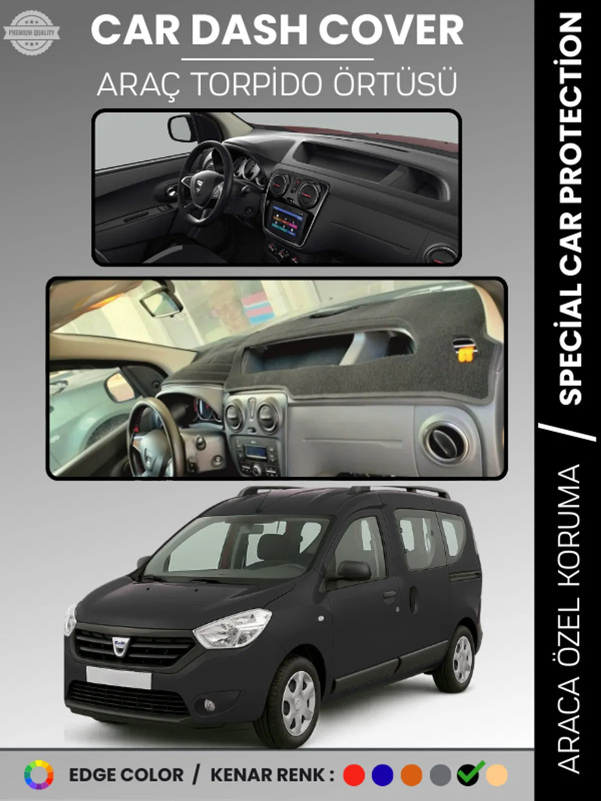 DACIA DOKKER (2012-2020) Uyumlu Torpido Örtüsü Araca Özel Ön Göğüs Koruma