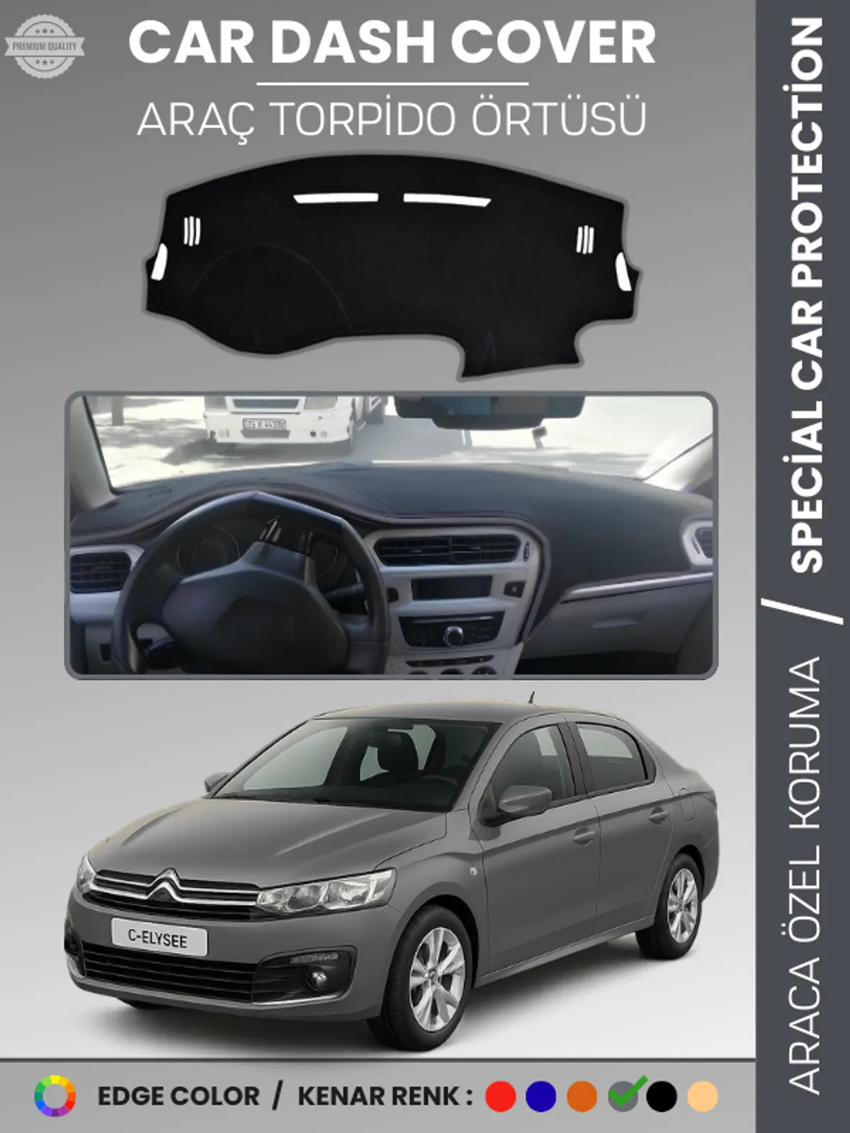 CITROEN C-ELYSEE (2012-2021) Uyumlu Torpido Örtüsü Araca Özel Ön Göğüs Koruma