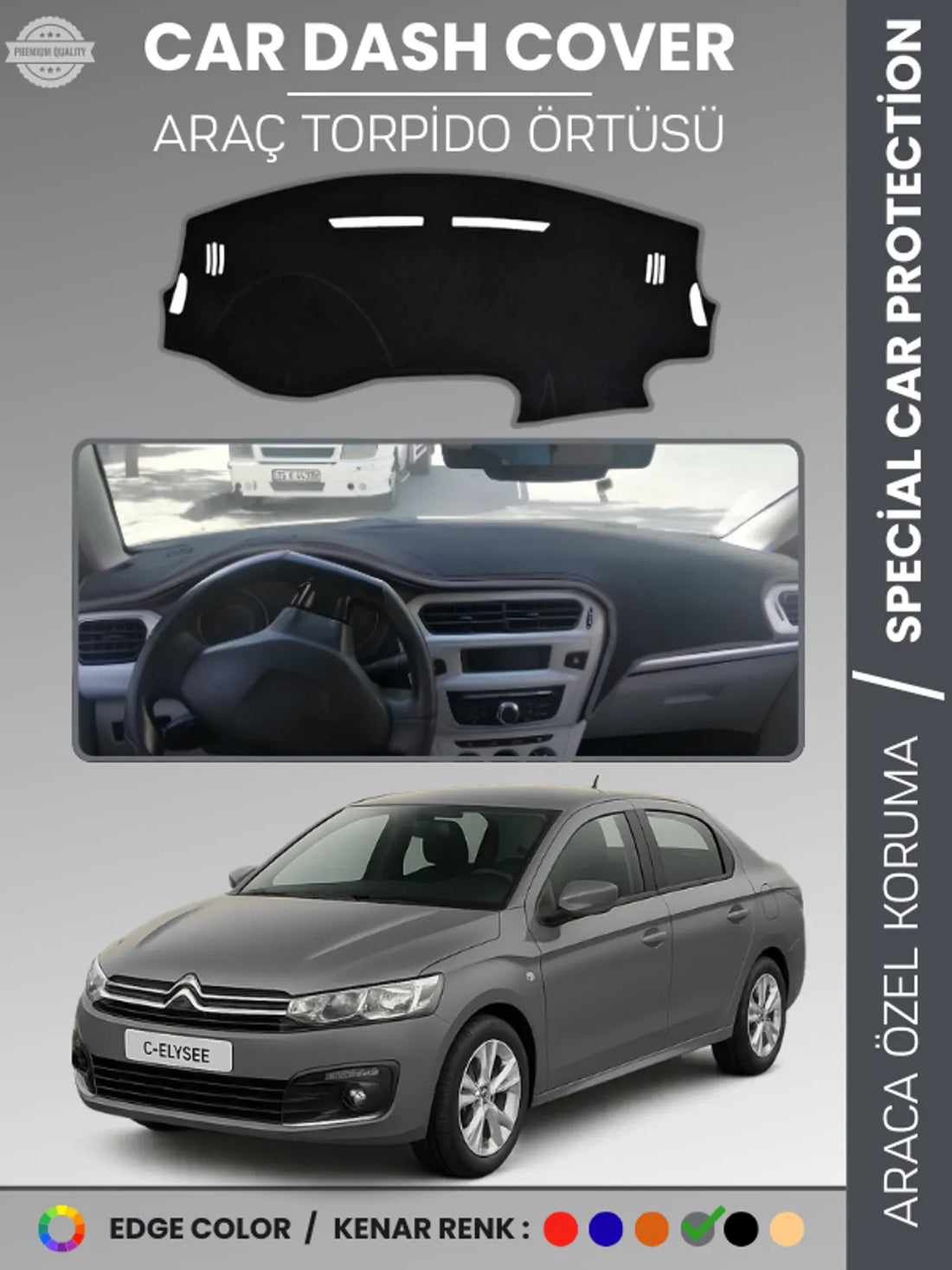 CITROEN C-ELYSEE (2012-2021) Uyumlu Torpido Örtüsü Araca Özel Ön Göğüs Koruma