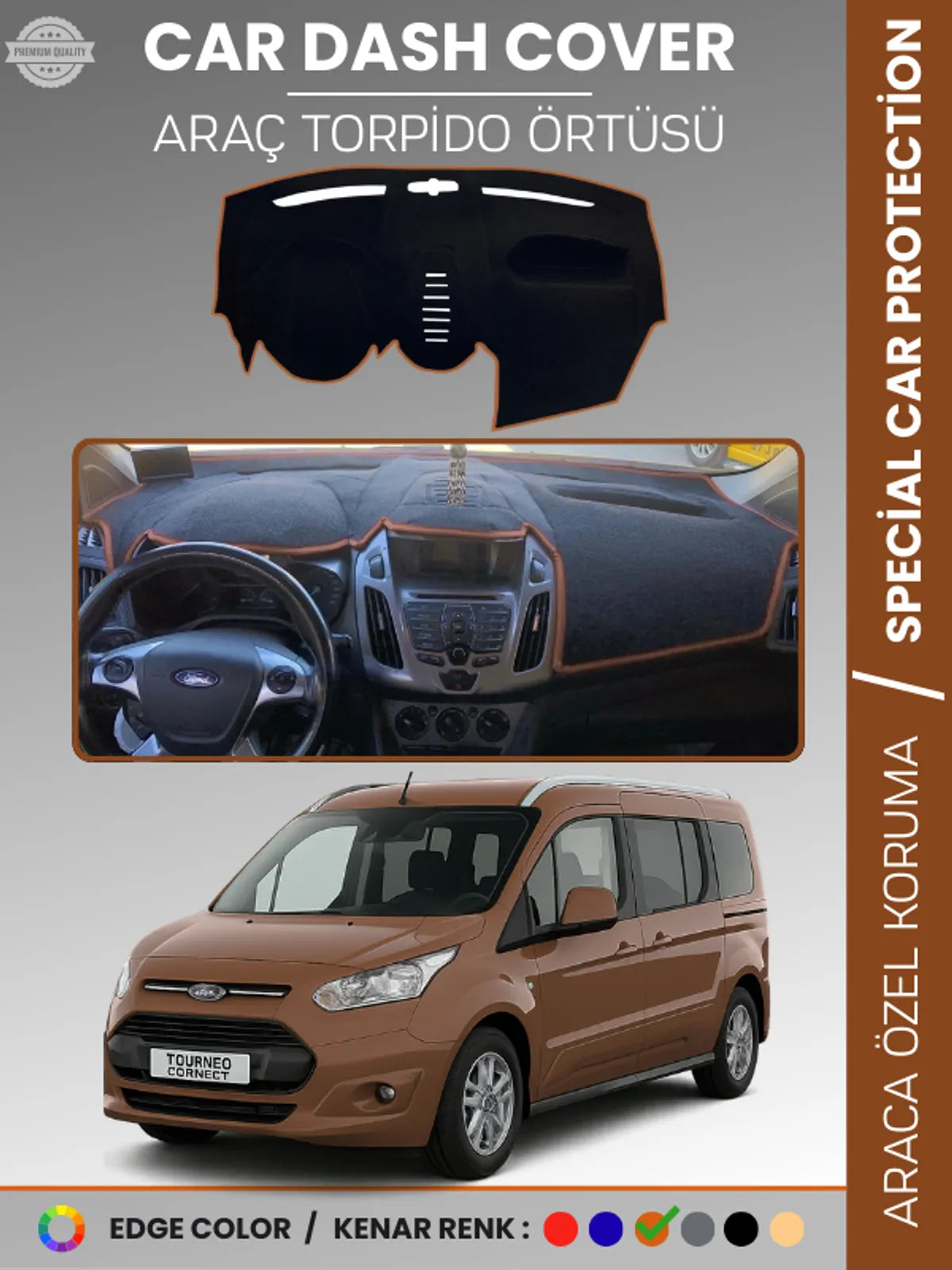 FORD TORNEO CONNECT (2013-2020) Uyumlu Torpido Örtüsü Araca Özel Ön Göğüs Koruma