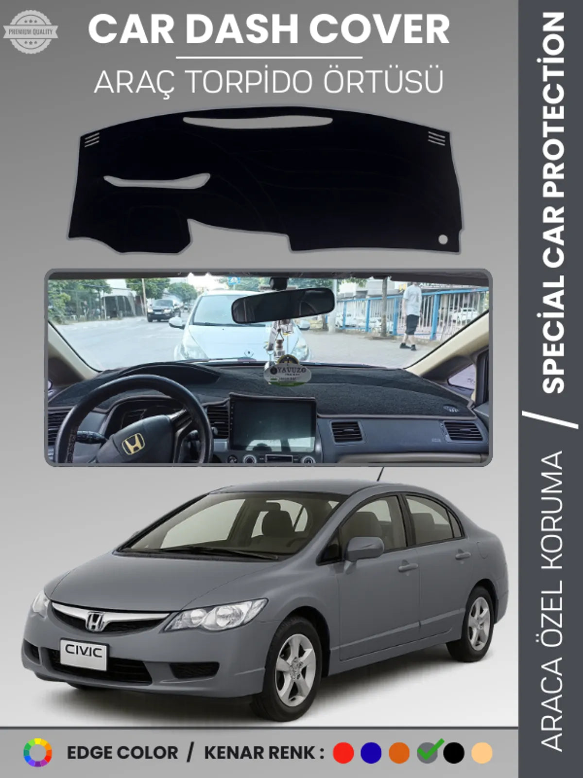 HONDA CIVIC FD6 (2005-2011) Uyumlu Torpido Örtüsü Araca Özel Ön Göğüs Koruma