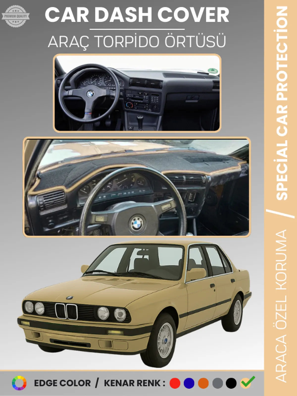 BMW E30 3 SERİSİ (1982-1991) Uyumlu Torpido Örtüsü Araca Özel Ön Göğüs Koruma