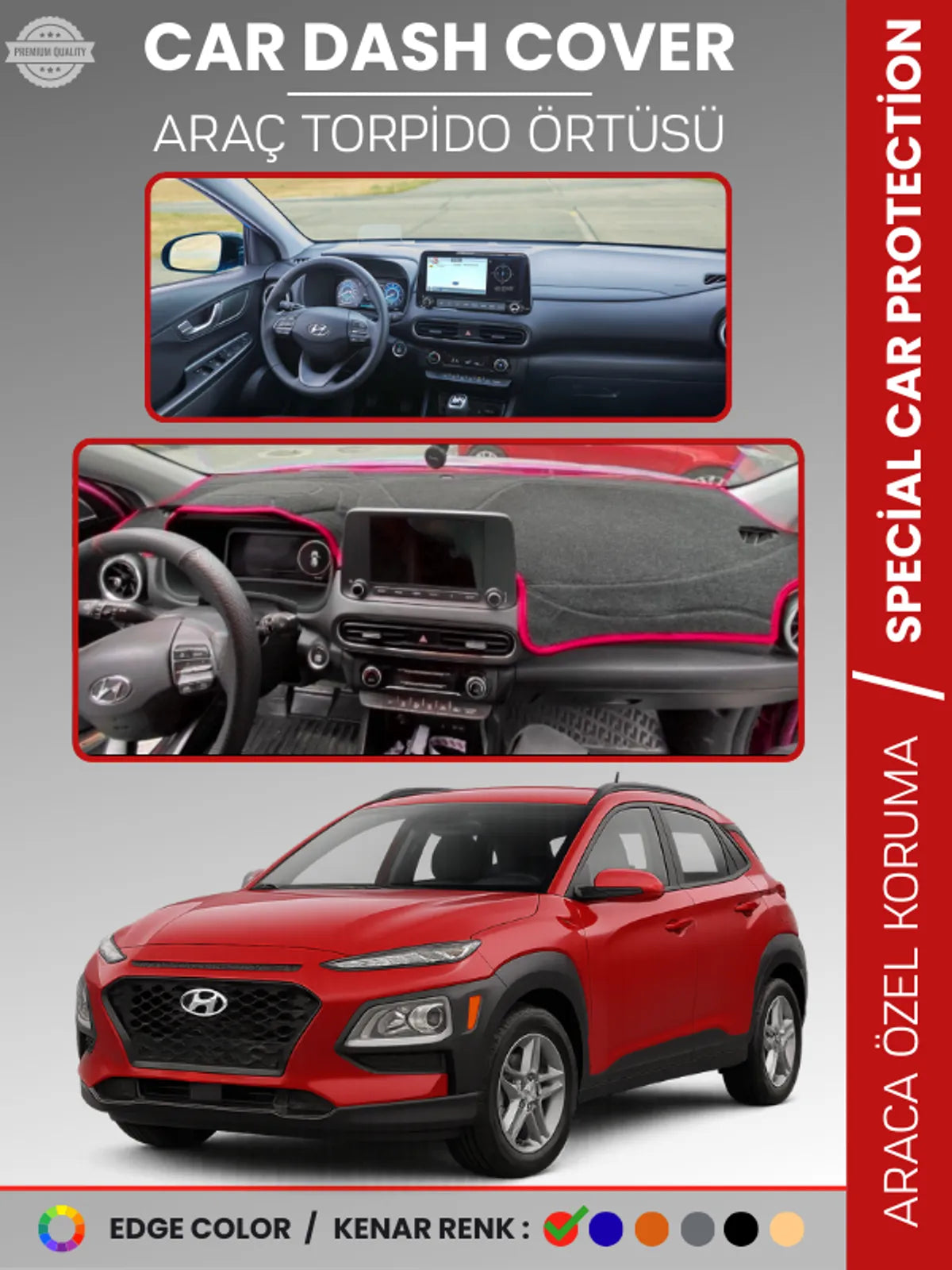 HYUNDAİ KONA (2020-2022) Uyumlu Torpido Örtüsü Araca Özel Ön Göğüs Koruma