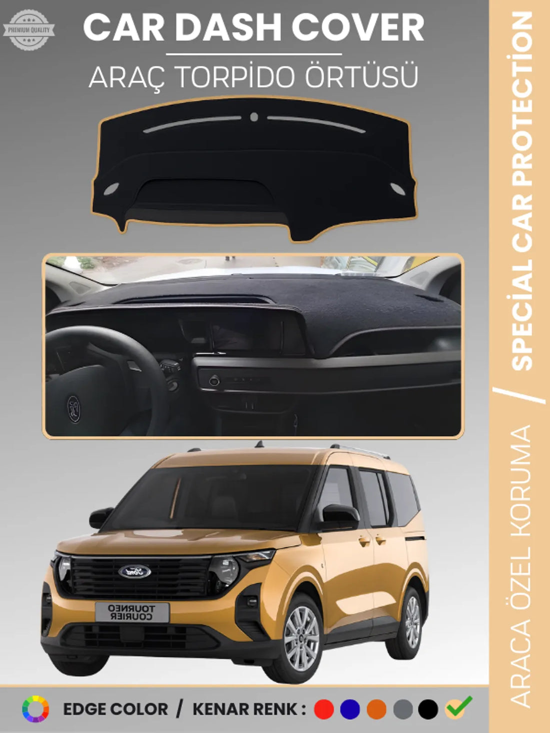 FORD COURİER (2023+) Uyumlu Torpido Örtüsü Araca Özel Ön Göğüs Koruma