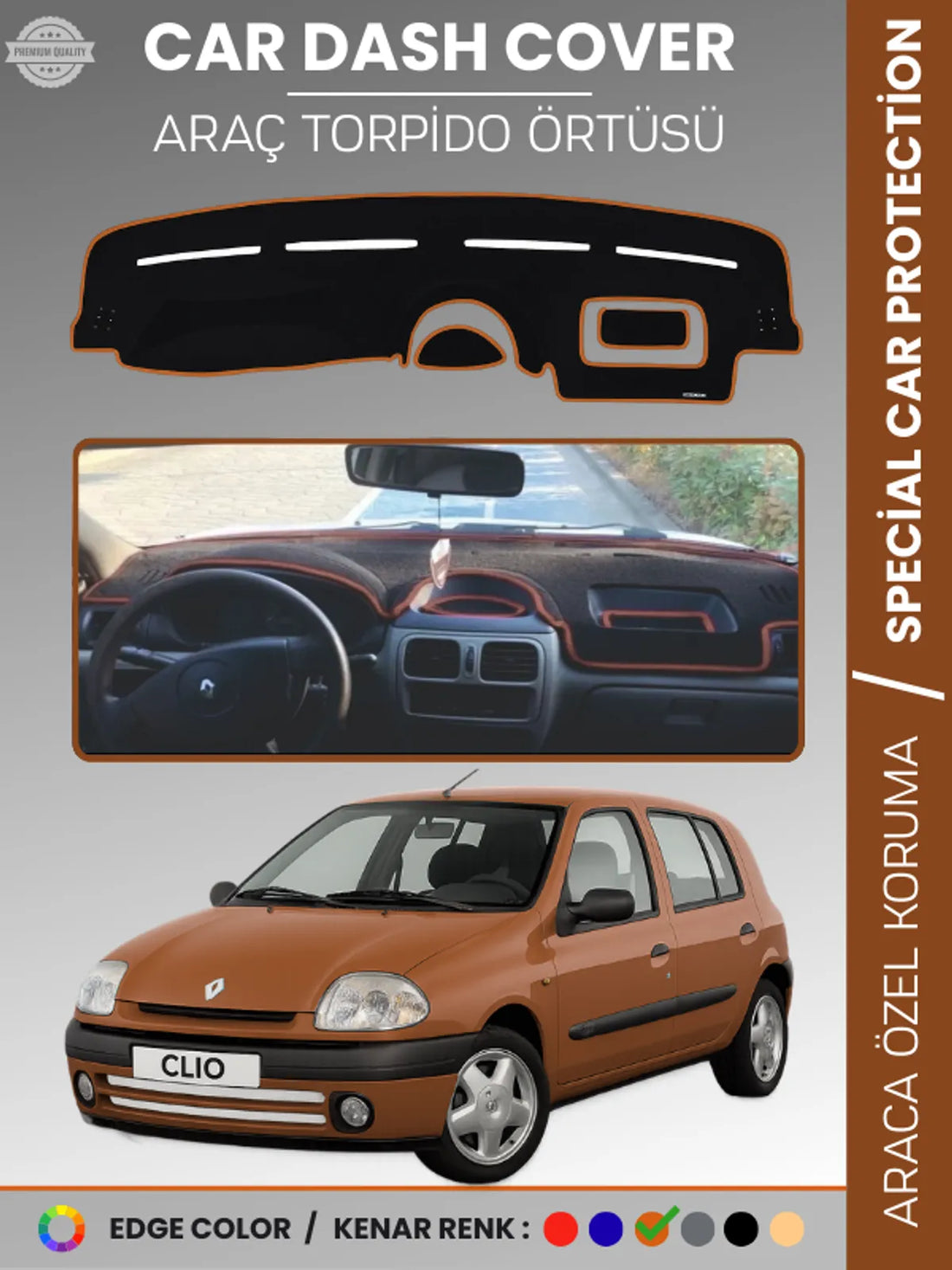RENAULT CLIO 2 AIRBAGSIZ (2001-2012) Uyumlu Torpido Örtüsü Araca Özel Ön Göğüs Koruma
