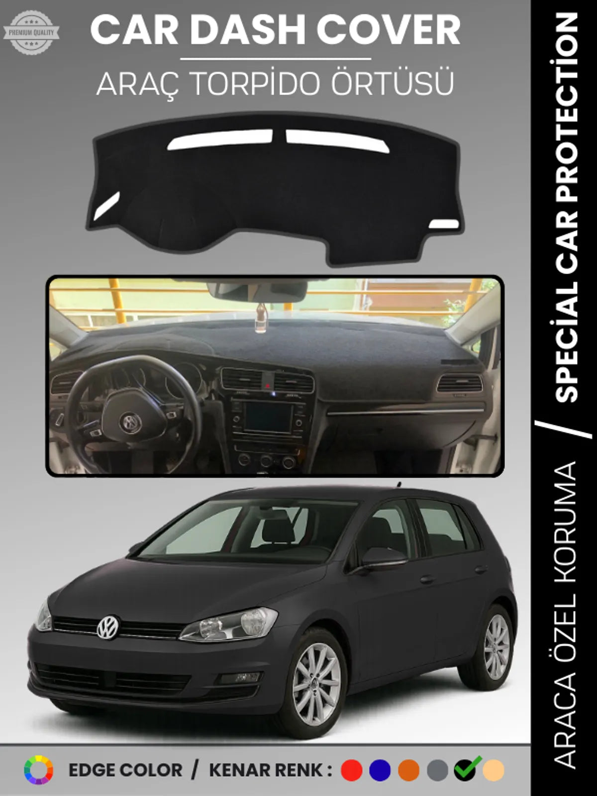 VOLKSWAGEN GOLF 7 (2013-2020) Uyumlu Torpido Örtüsü Araca Özel Ön Göğüs Koruma
