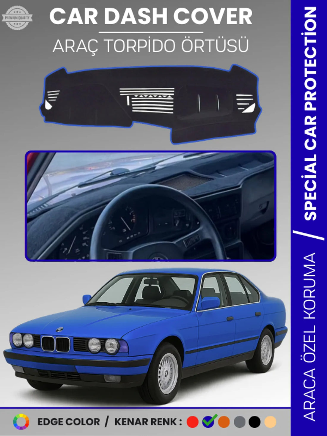BMW E34 5 SERİSİ AİRBAGSİZ (1988-1996) Uyumlu Torpido Örtüsü Araca Özel Ön Göğüs Koruma