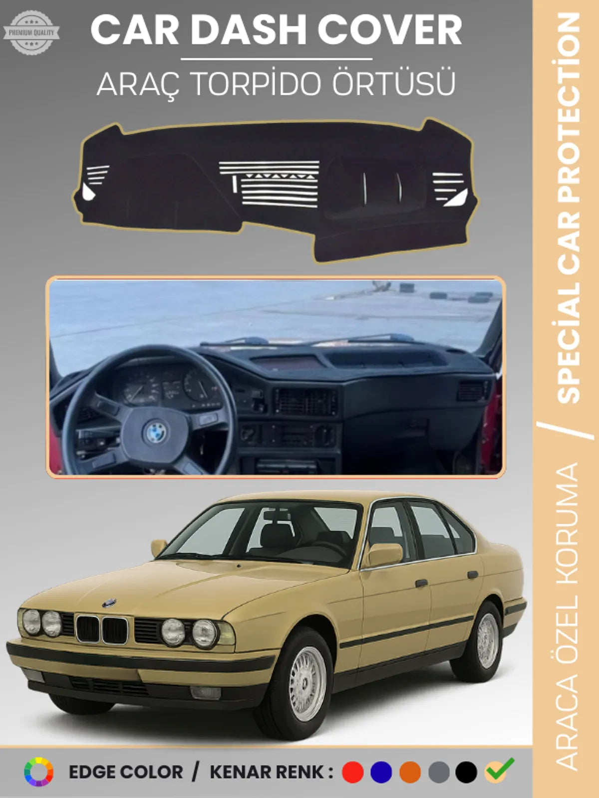 BMW E34 5 SERİSİ (1988-1996) Uyumlu Torpido Örtüsü Araca Özel Ön Göğüs Koruma