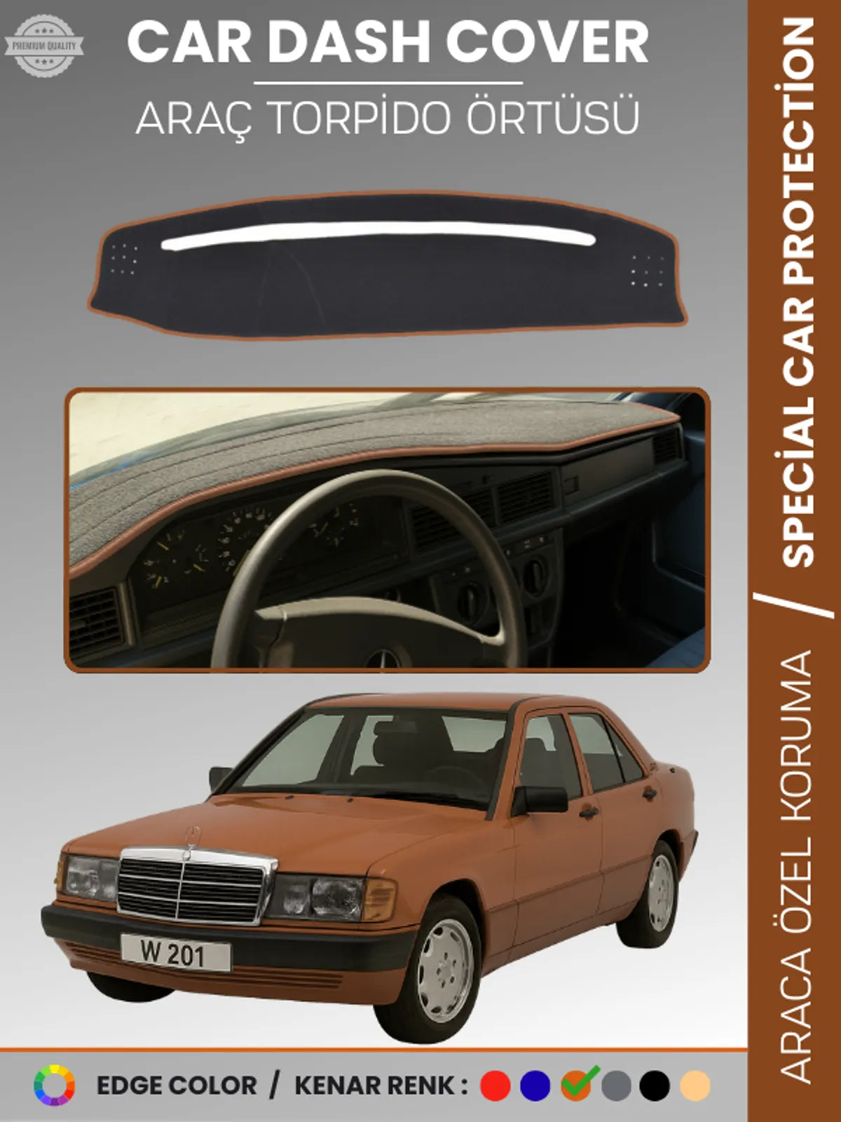 MERCEDES 190E W201 (1982-1993) Uyumlu Torpido Örtüsü Araca Özel Ön Göğüs Koruma