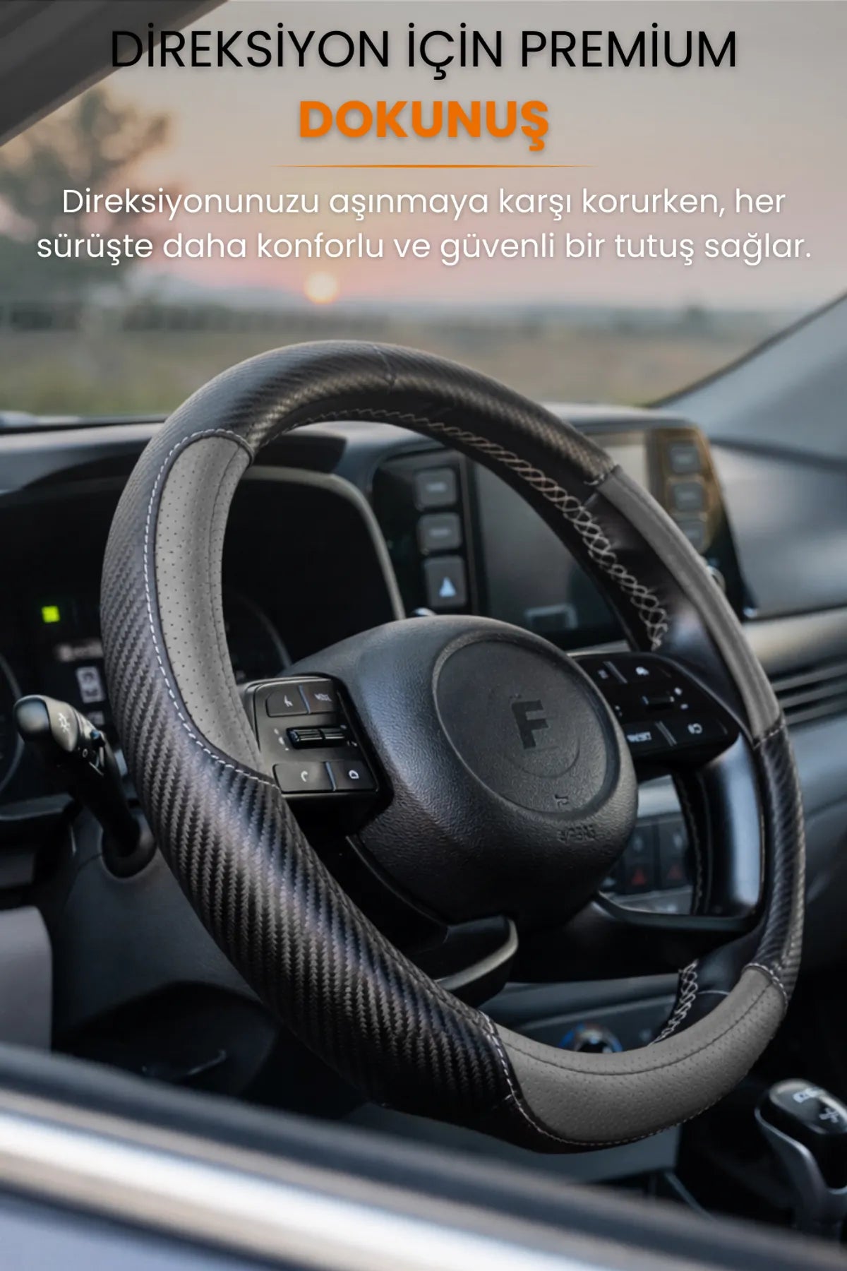 Carbon Detaylı Direksiyon Kılıfı Universal Geçmeli Premium Deri