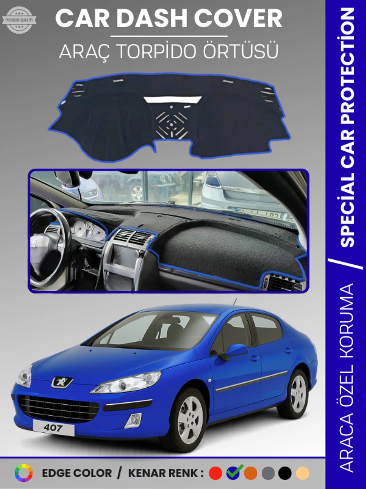 PEUGEOT 407 (2004-2010) Uyumlu Torpido Örtüsü Araca Özel Ön Göğüs Koruma