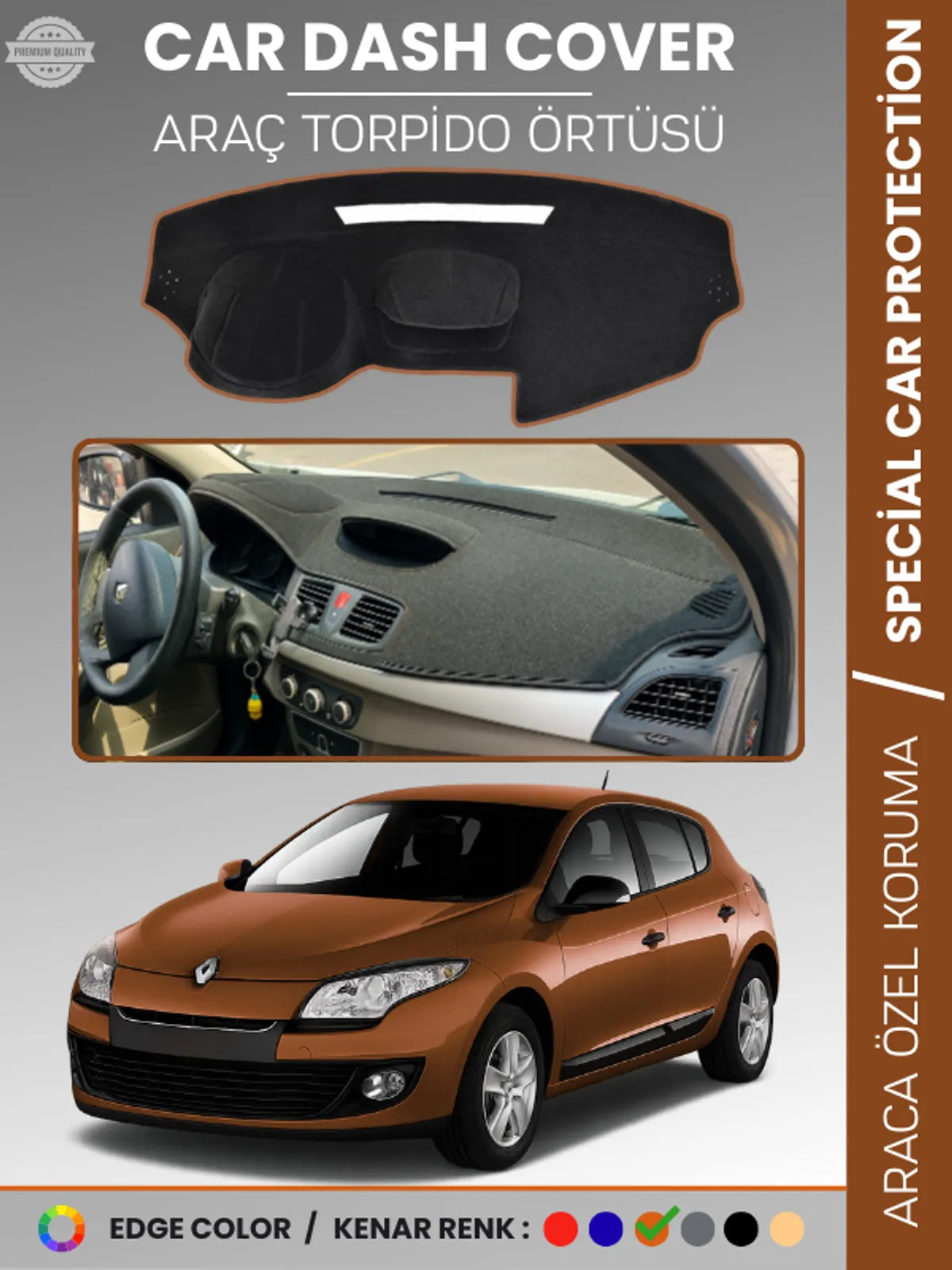 RENAULT MEGANE 3 NAVİGASYONSUZ (2009-2016) Uyumlu Torpido Örtüsü Araca Özel Ön Göğüs Koruma