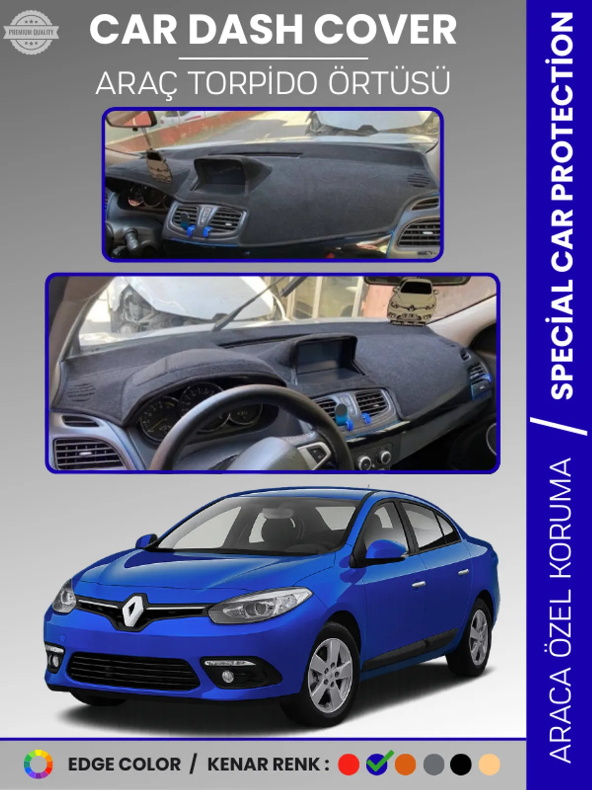 RENAULT FLUENCE NAVİGASYONLU BÜYÜK EKRANLI (2013-2016) Uyumlu Torpido Örtüsü Araca Özel Ön Göğüs Koruma