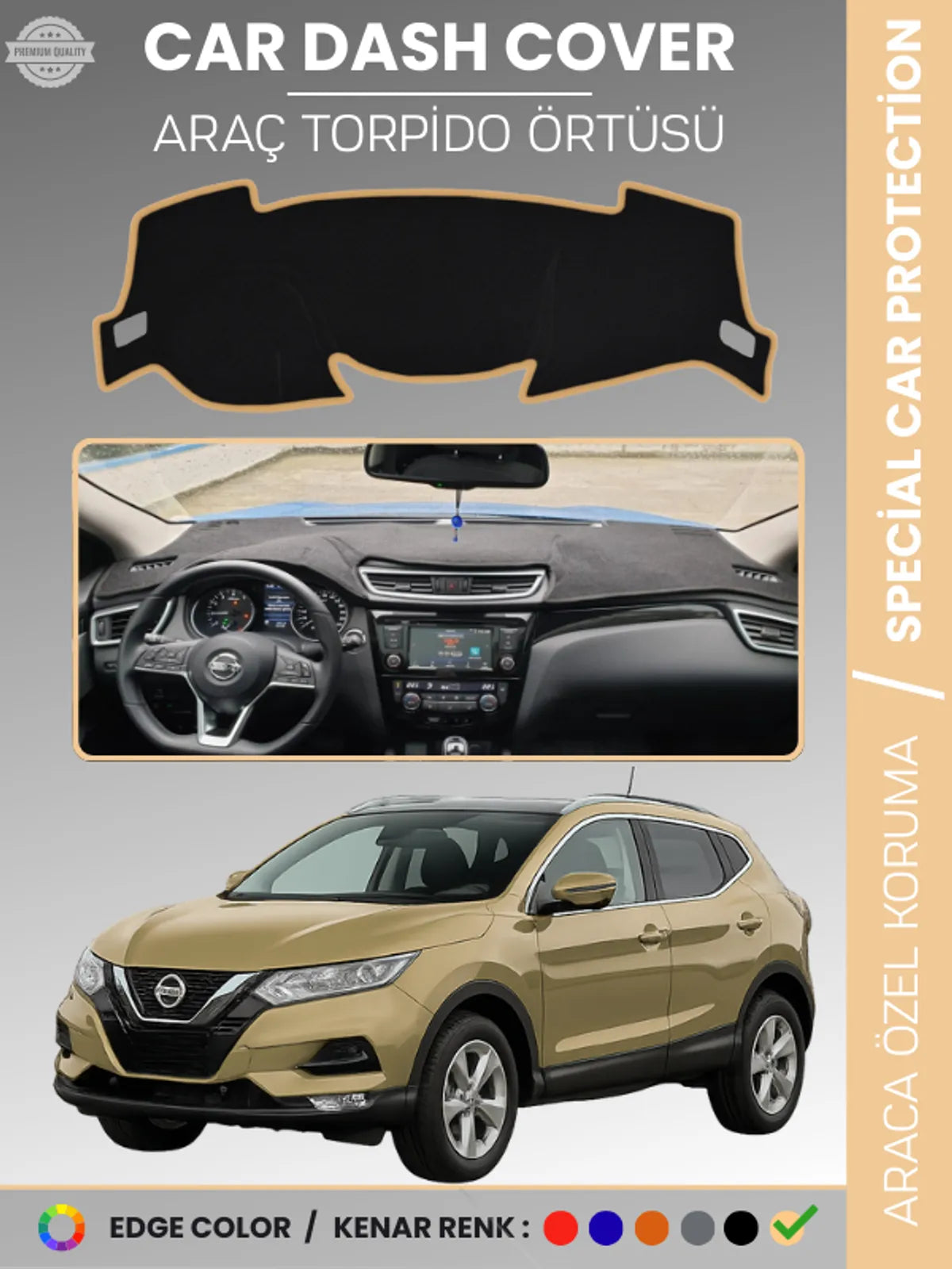 NİSSAN QASHQAİ J11 (2013-2020) Uyumlu Torpido Örtüsü Araca Özel Ön Göğüs Koruma