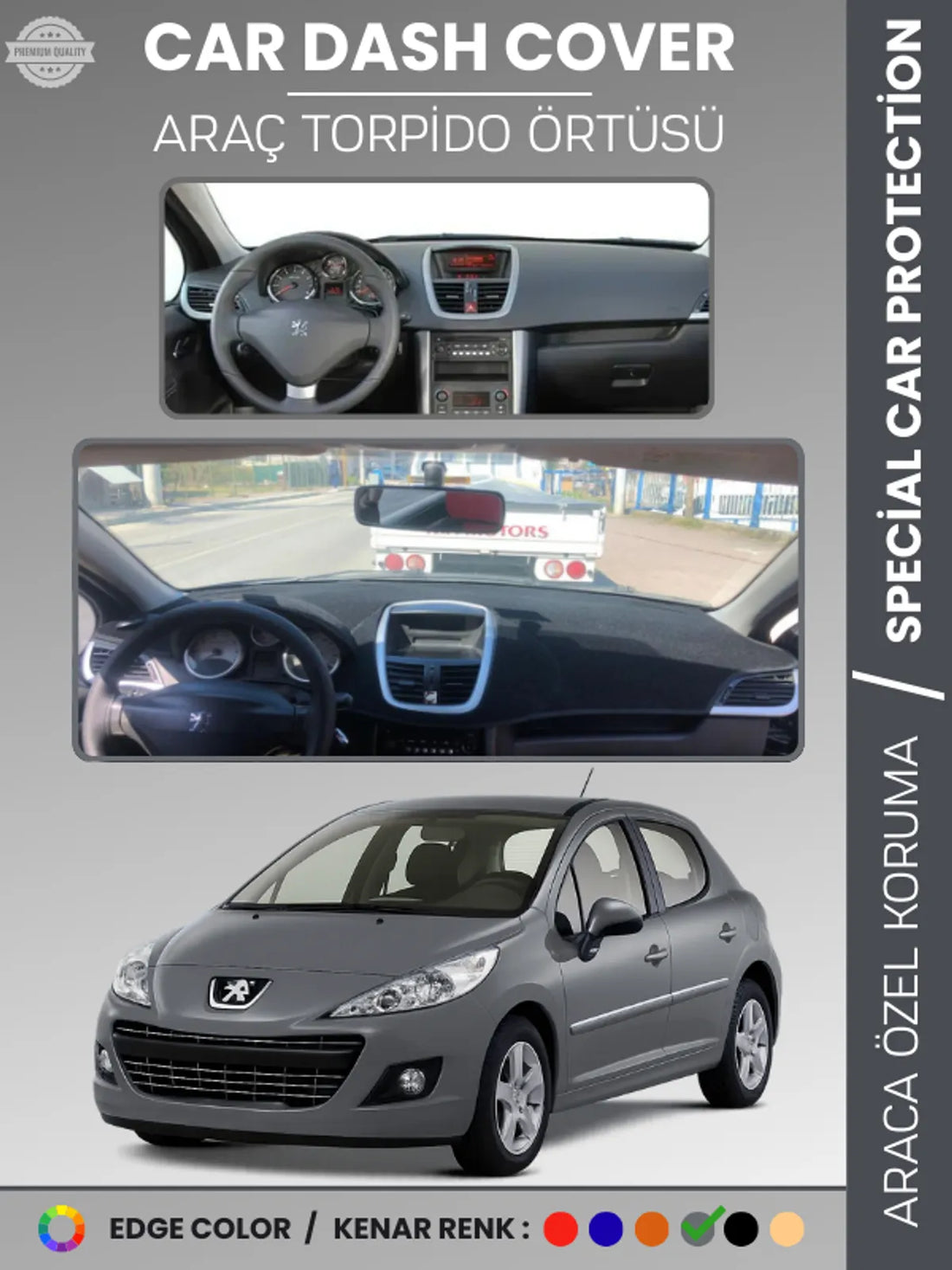 PEUGEOT 207 (2007-2012) Uyumlu Torpido Örtüsü Araca Özel Ön Göğüs Koruma