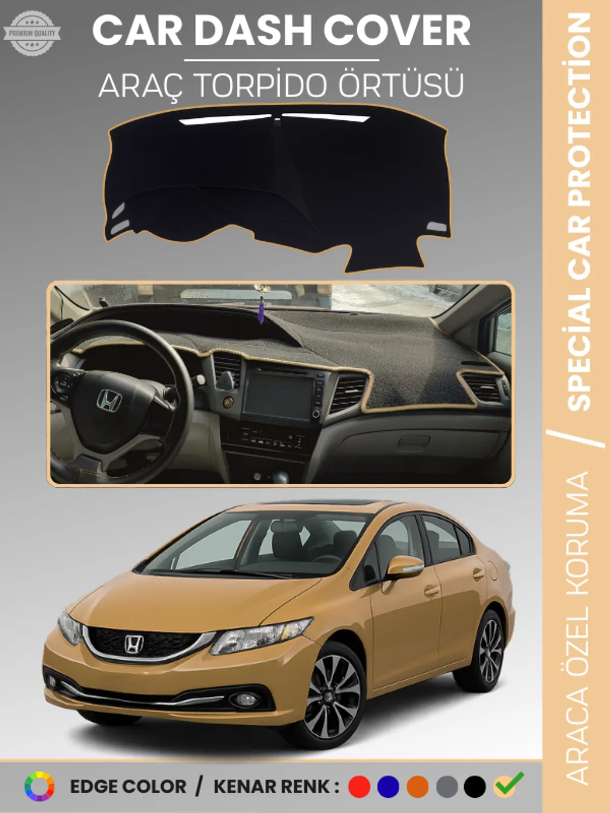 HONDA CIVIC FB7 (2011-2015) Uyumlu Torpido Örtüsü Araca Özel Ön Göğüs Koruma