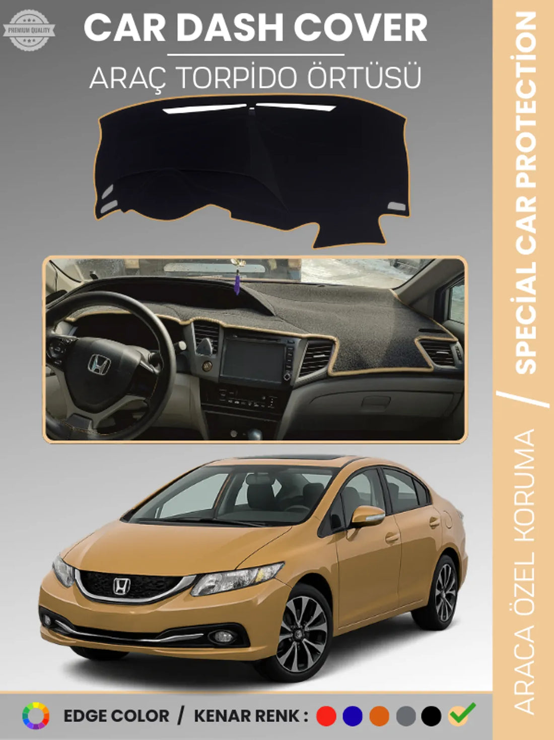 HONDA CIVIC FB7 (2011-2015) Uyumlu Torpido Örtüsü Araca Özel Ön Göğüs Koruma