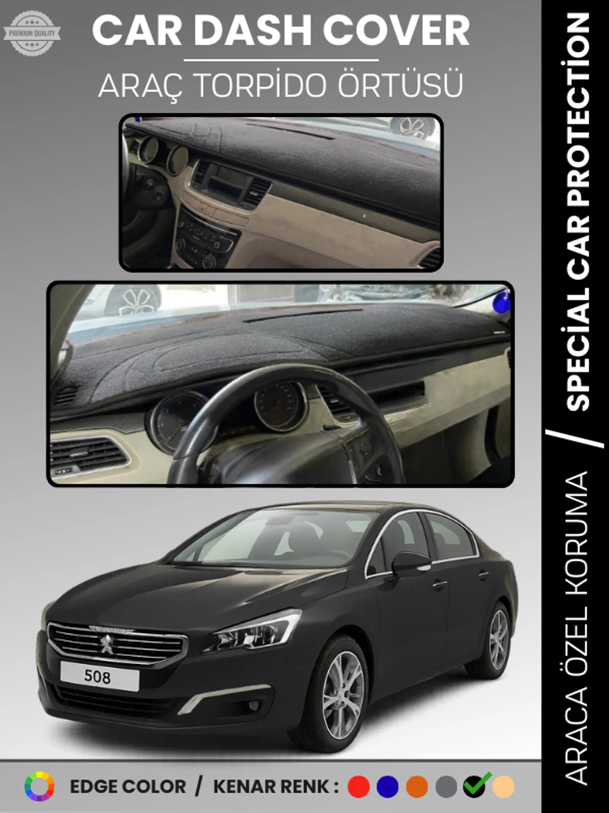 PEUGEOT 508 (2011-2018) Uyumlu Torpido Örtüsü Araca Özel Ön Göğüs Koruma