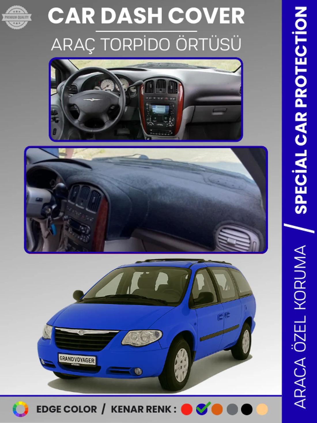 CHRYSLER GRAND VOYAGER (2002-2006) Uyumlu Torpido Örtüsü Araca Özel Ön Göğüs Koruma