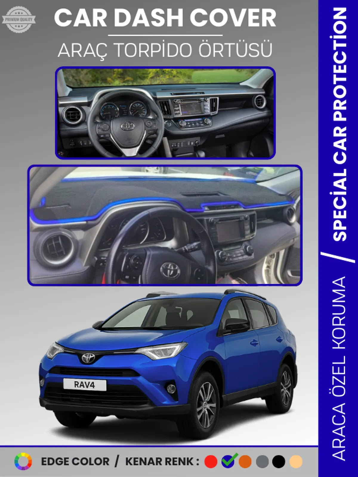 TOYOTA RAV4 XA40 (2013-2018) Uyumlu Torpido Örtüsü Araca Özel Ön Göğüs Koruma