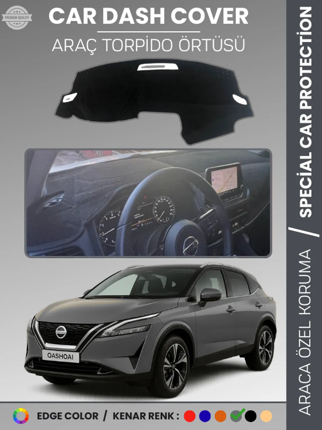 NİSSAN QASHQAİ J12 (2021-2025) Uyumlu Torpido Örtüsü Araca Özel Ön Göğüs Koruma
