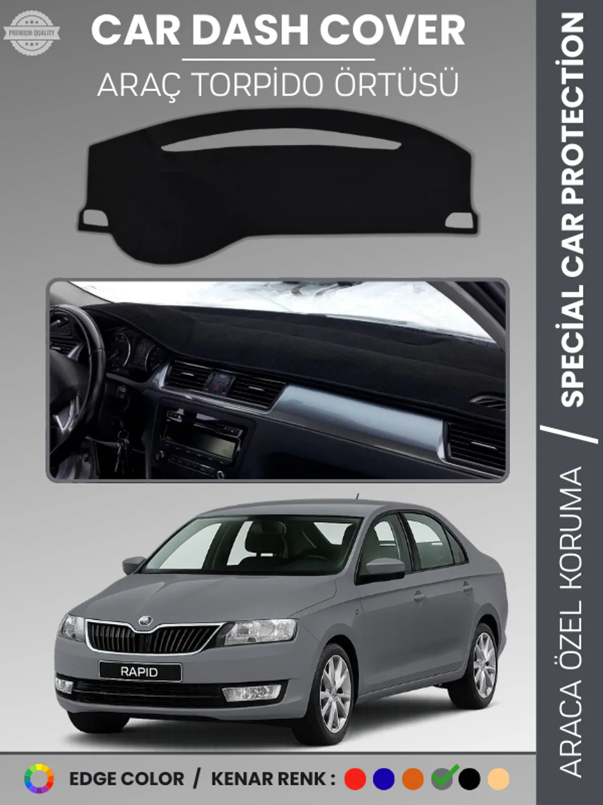 SKODA RAPİD (2013-2017) Uyumlu Torpido Örtüsü Araca Özel Ön Göğüs Koruma