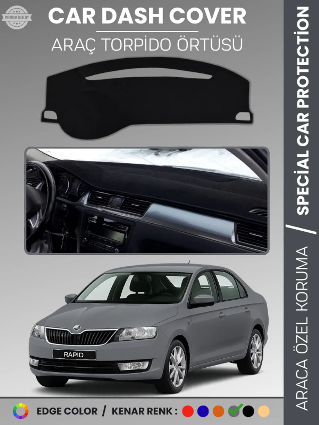 SKODA RAPİD (2013-2017) Uyumlu Torpido Örtüsü Araca Özel Ön Göğüs Koruma