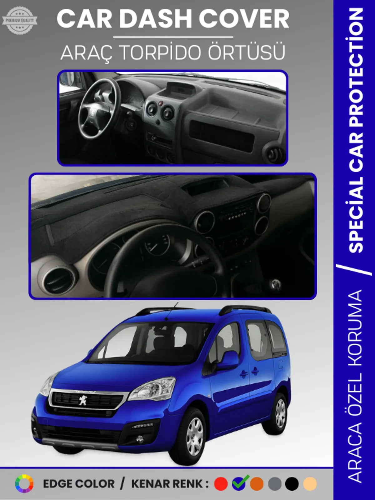 PEUGEOT PARTNER TEPEE (2008-2018) Uyumlu Torpido Örtüsü Araca Özel Ön Göğüs Koruma