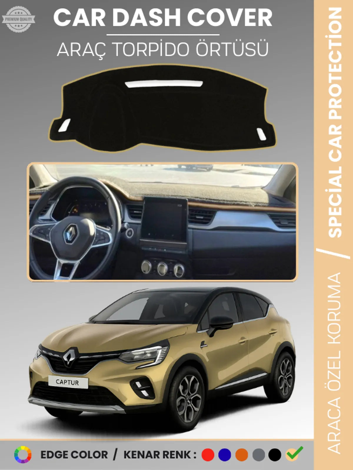 RENAULT CAPTUR (2019-2024) Uyumlu Torpido Örtüsü Araca Özel Ön Göğüs Koruma