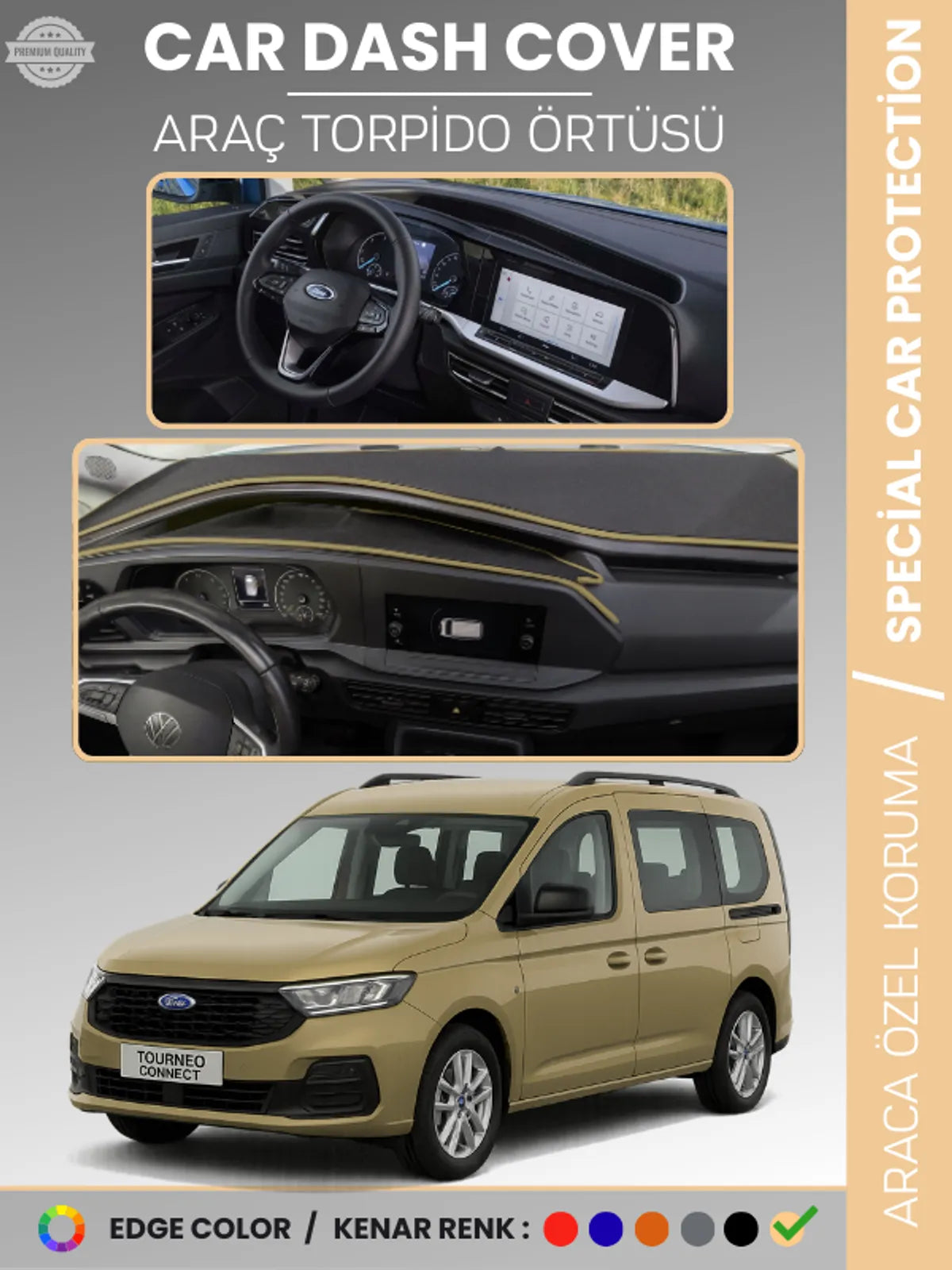 FORD TOURNEO CONNECT (2023+) Uyumlu Torpido Örtüsü Araca Özel Ön Göğüs Koruma