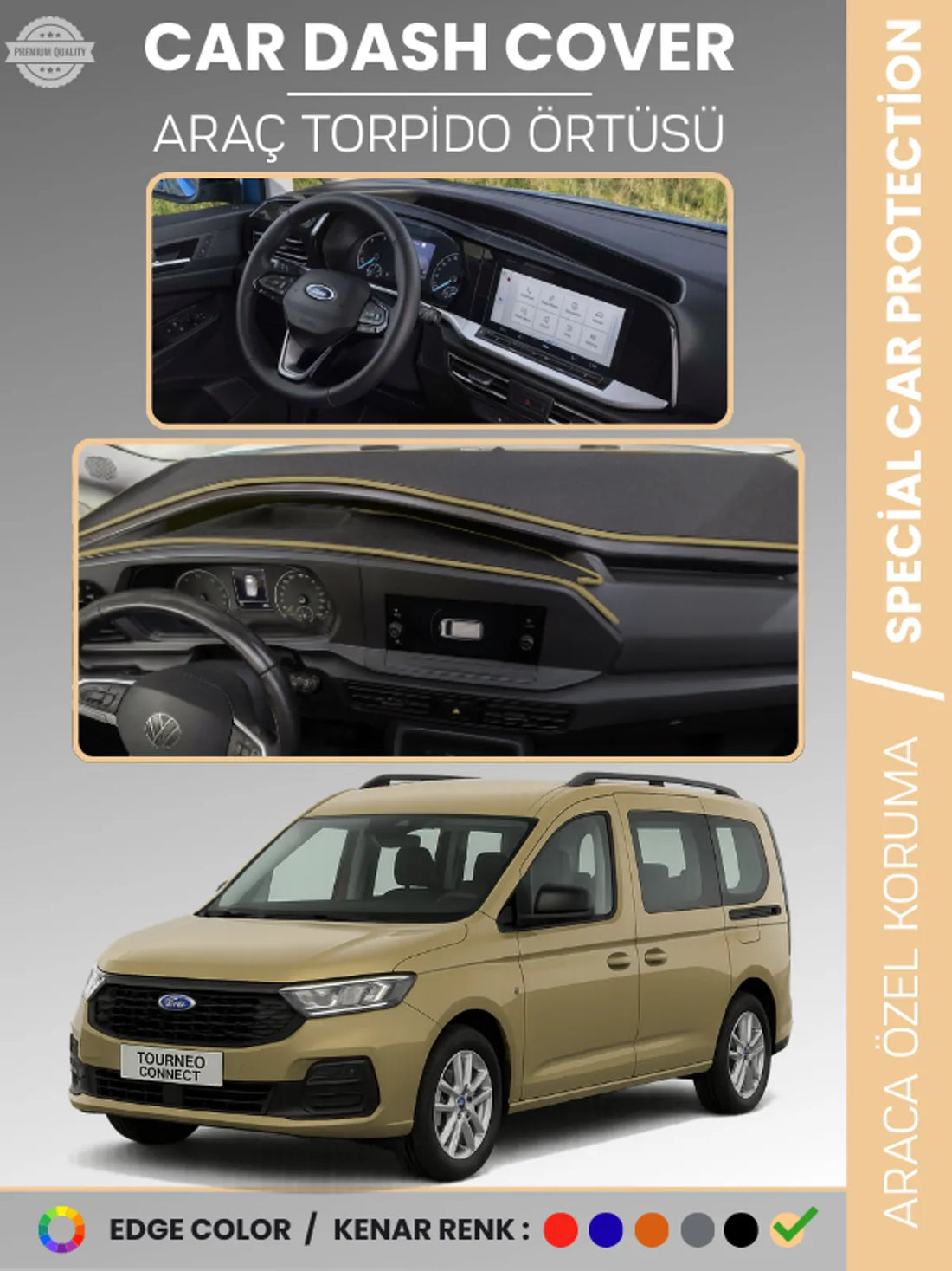 FORD TOURNEO CONNECT (2023+) Uyumlu Torpido Örtüsü Araca Özel Ön Göğüs Koruma