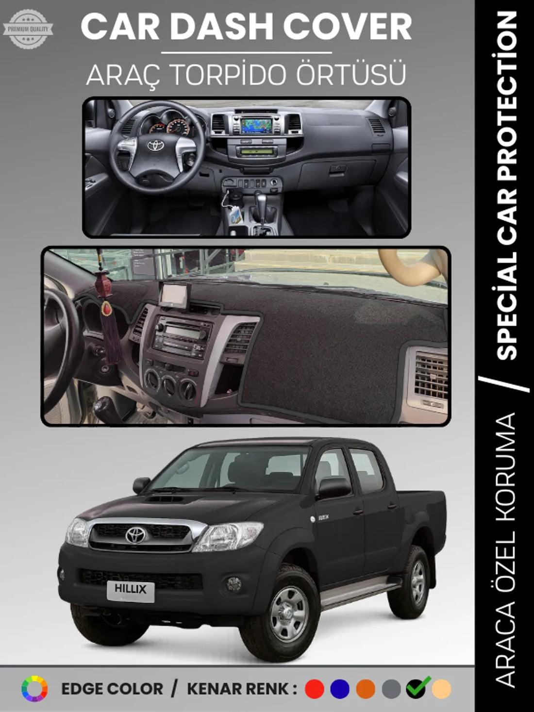 TOYOTA HILUX (2005-2014) Uyumlu Torpido Örtüsü Araca Özel Ön Göğüs Koruma