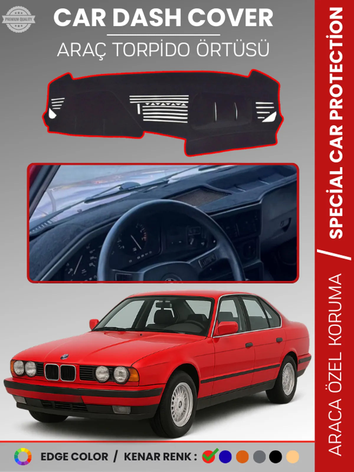 BMW E34 5 SERİSİ AİRBAGSİZ (1988-1996) Uyumlu Torpido Örtüsü Araca Özel Ön Göğüs Koruma