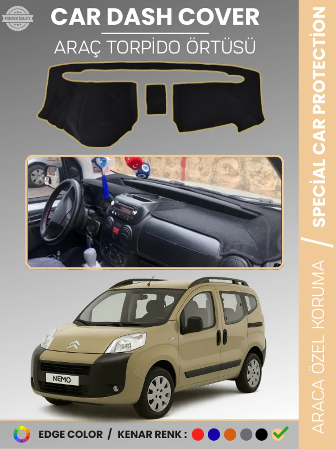 CITROEN NEMO (2007-2020) Uyumlu Torpido Örtüsü Araca Özel Ön Göğüs Koruma