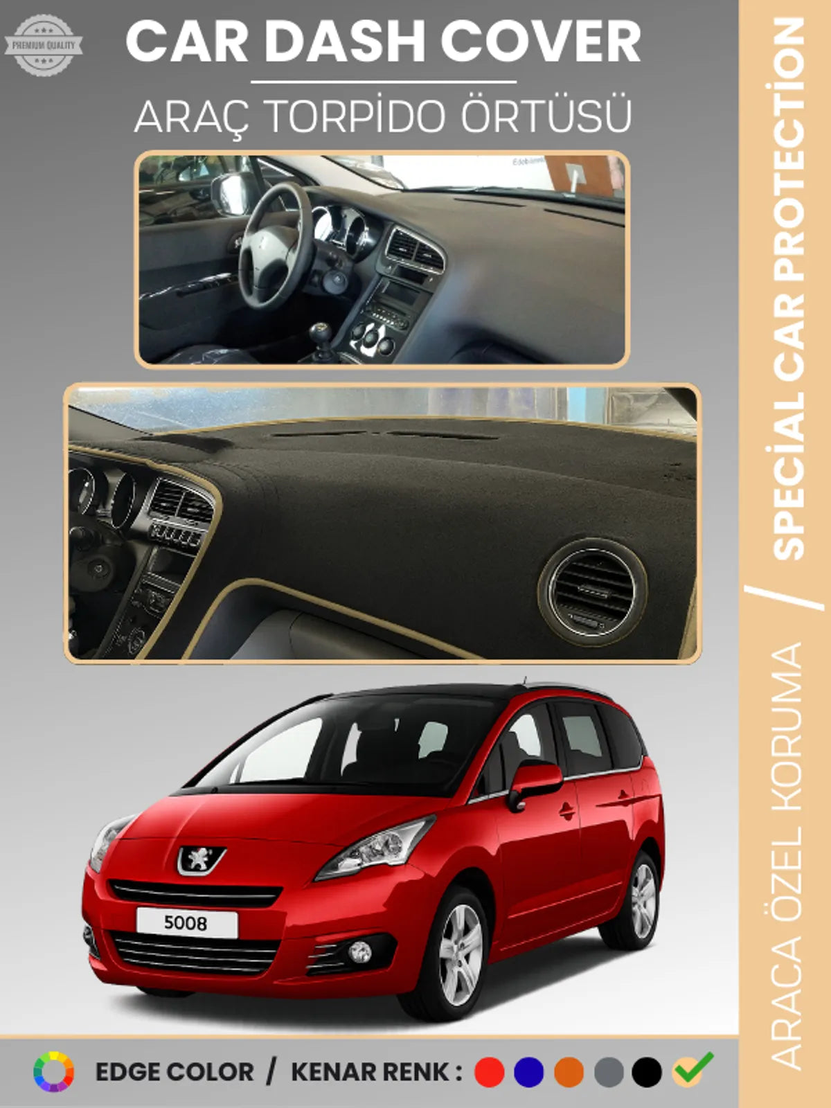 PEUGEOT 5008 (2011-2014) Uyumlu Torpido Örtüsü Araca Özel Ön Göğüs Koruma