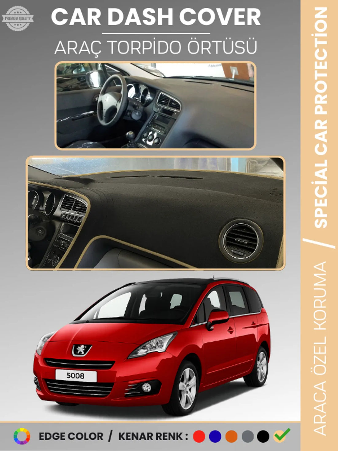 PEUGEOT 5008 (2011-2014) Uyumlu Torpido Örtüsü Araca Özel Ön Göğüs Koruma