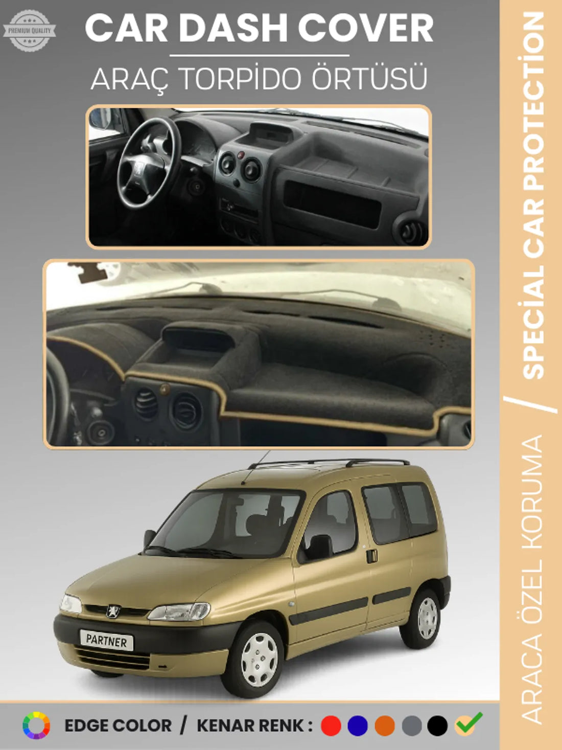PEUGEOT PARTNER (1996-2002) Uyumlu Torpido Örtüsü Araca Özel Ön Göğüs Koruma