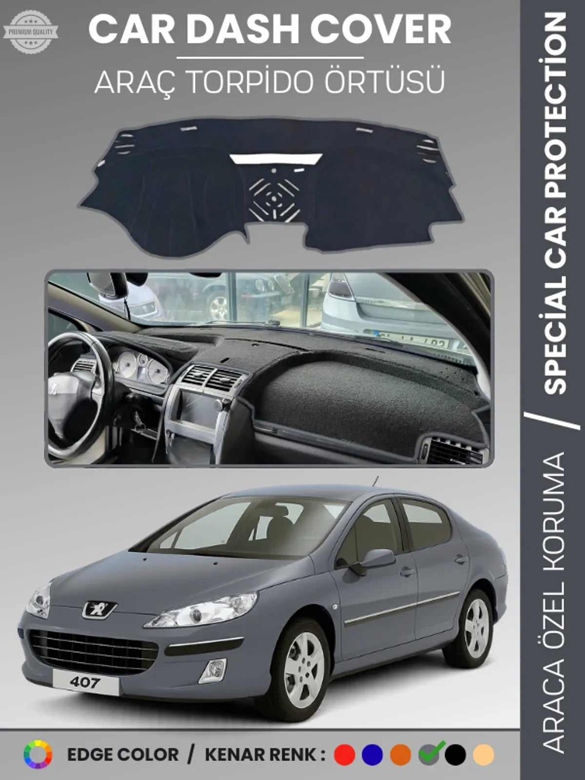 PEUGEOT 407 (2004-2010) Uyumlu Torpido Örtüsü Araca Özel Ön Göğüs Koruma