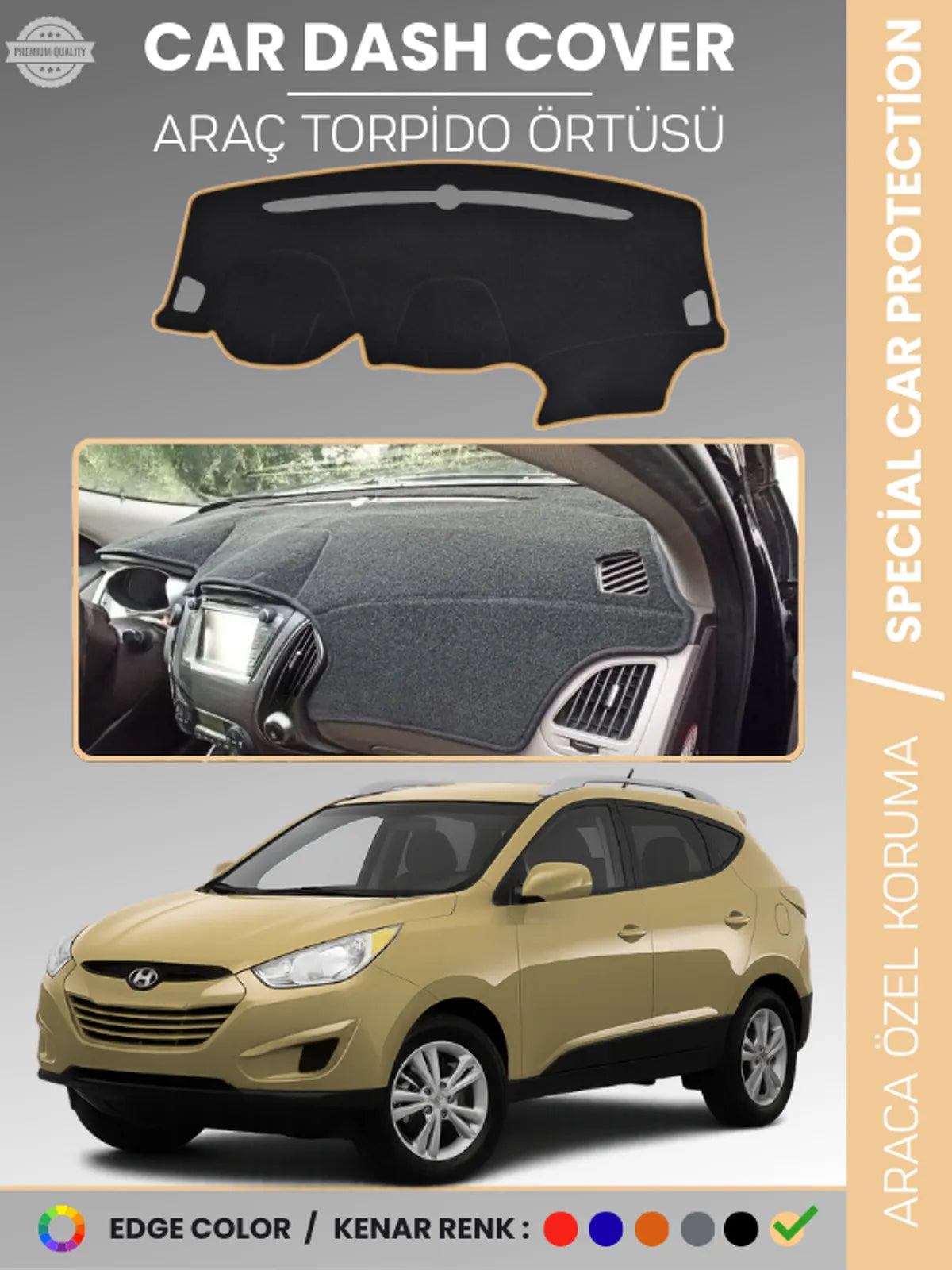 HYUNDAİ TUCSON (2009-2015) Uyumlu Torpido Örtüsü Araca Özel Ön Göğüs Koruma