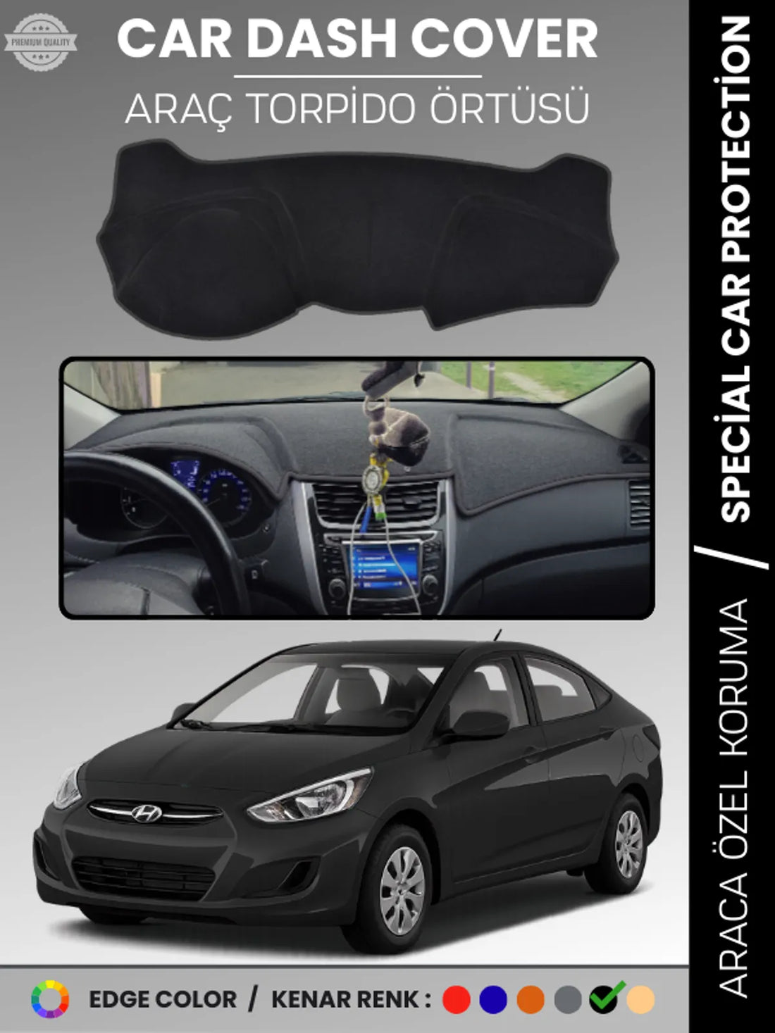 HYUNDAİ ACCENT BLUE (2011-2017) Uyumlu Torpido Örtüsü Araca Özel Ön Göğüs Koruma