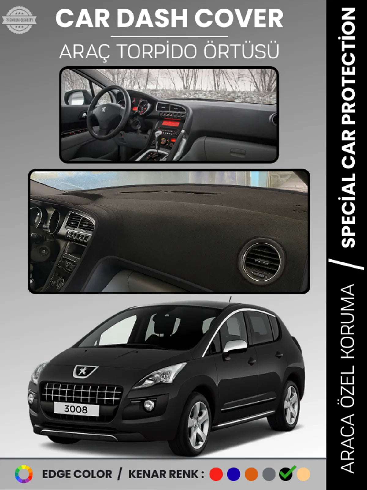 PEUGEOT 3008 (2011-2014) Uyumlu Torpido Örtüsü Araca Özel Ön Göğüs Koruma
