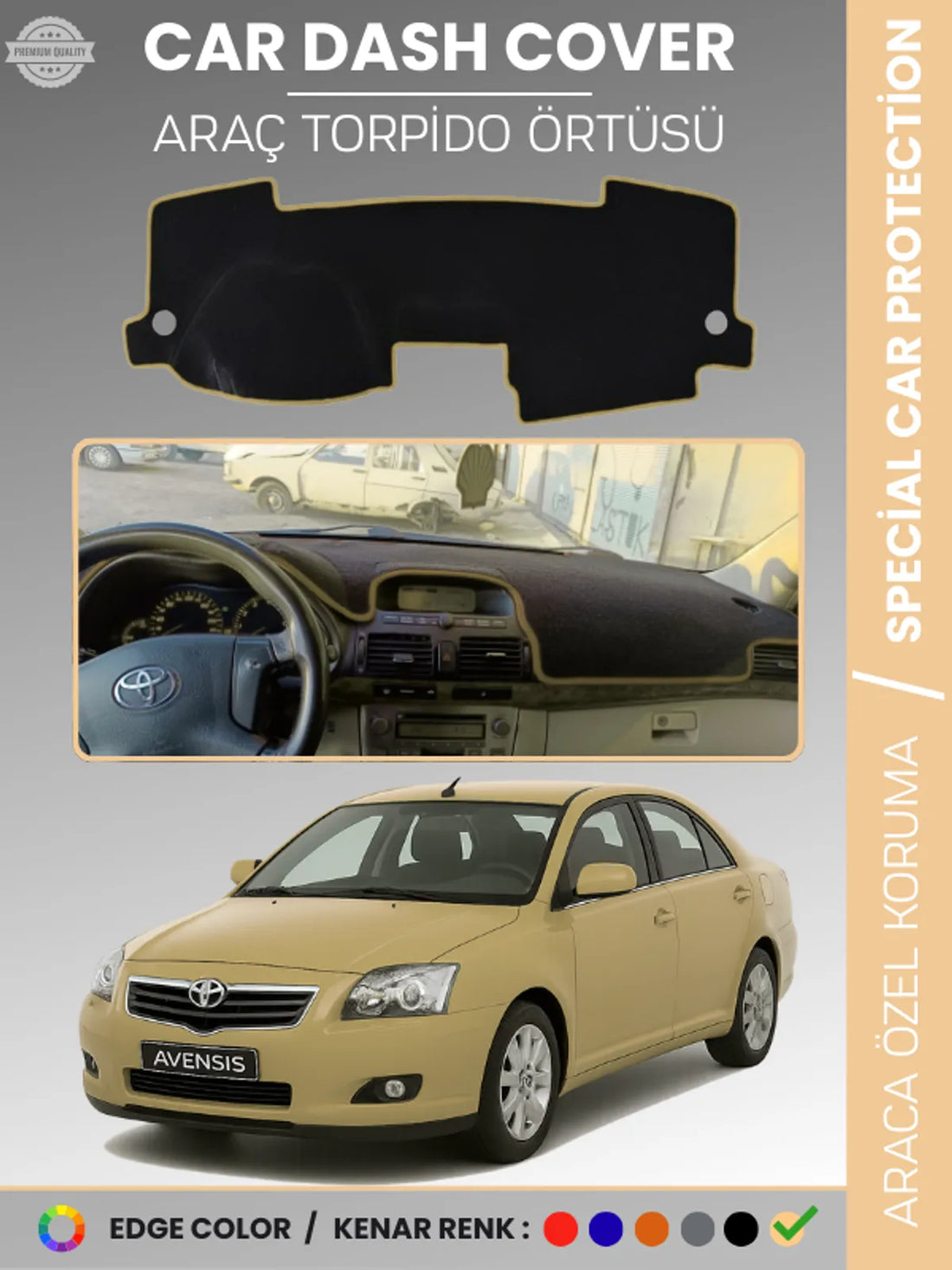 TOYOTA AVENSİS T250 (2003-2008) Uyumlu Torpido Örtüsü Araca Özel Ön Göğüs Koruma