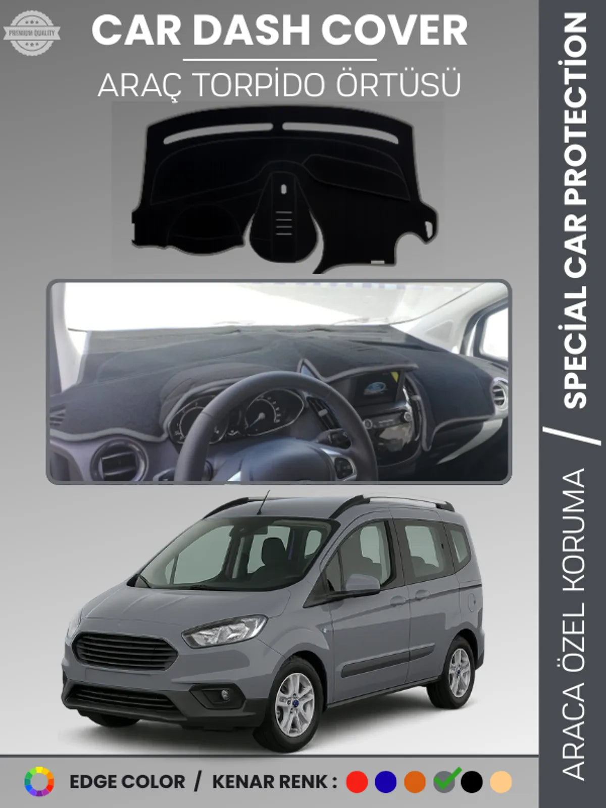 FORD COURİER (2020+) Uyumlu Torpido Örtüsü Araca Özel Ön Göğüs Koruma