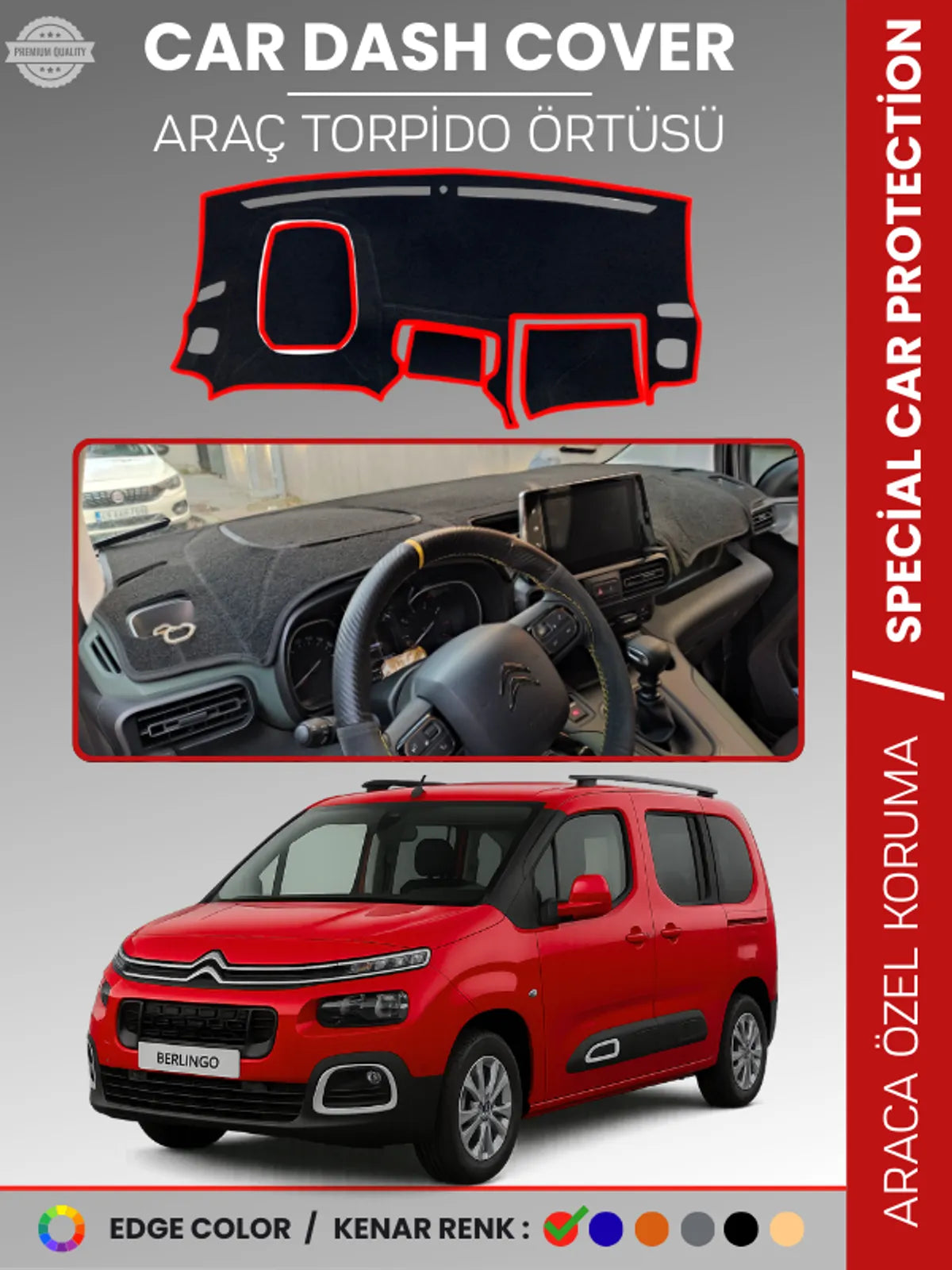CITROEN BERLİNGO (2018-20025) Uyumlu Torpido Örtüsü Araca Özel Ön Göğüs Koruma