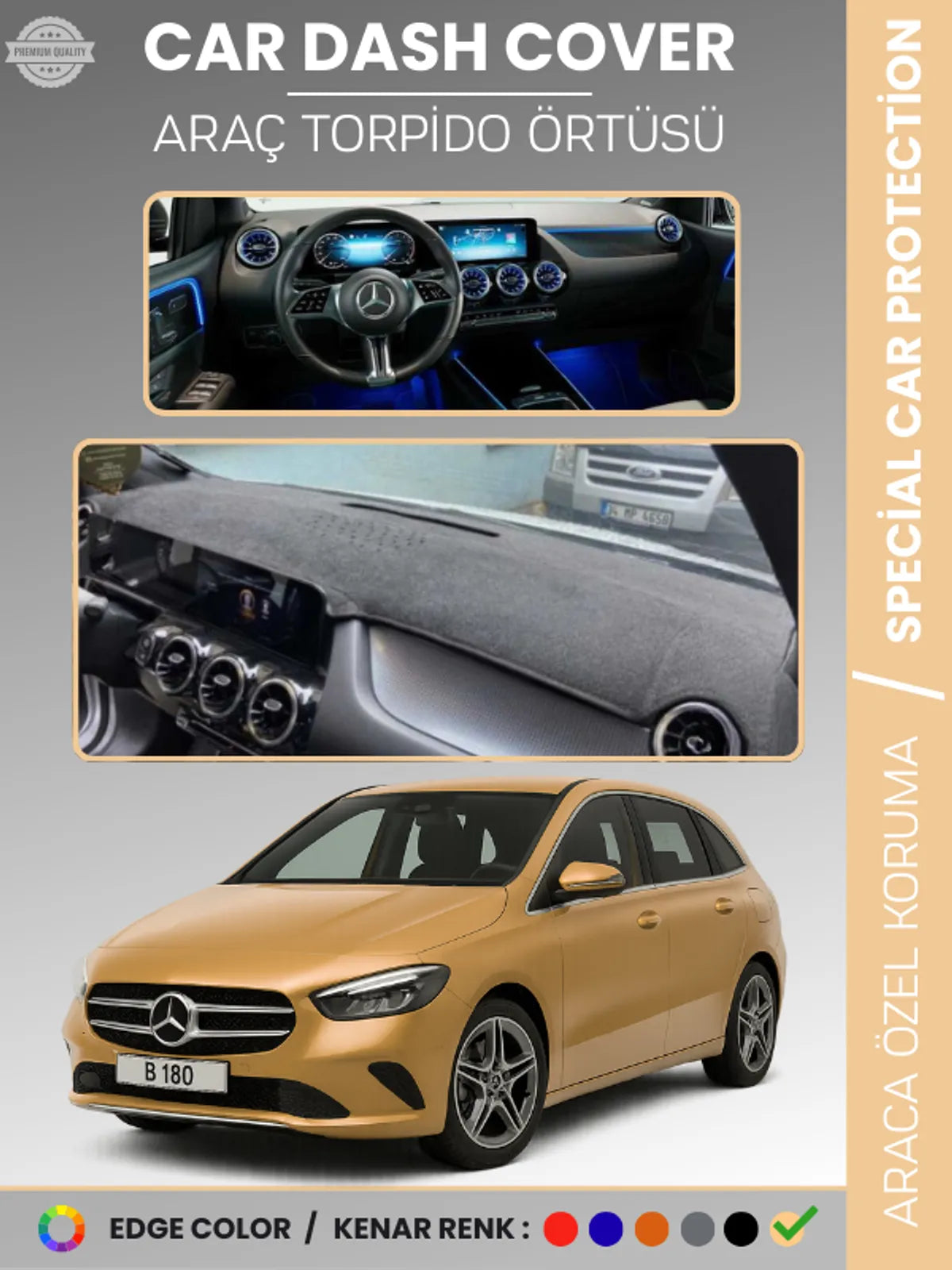 MERCEDES B-CLASS W247 (2019-2023) Uyumlu Torpido Örtüsü Araca Özel Ön Göğüs Koruma