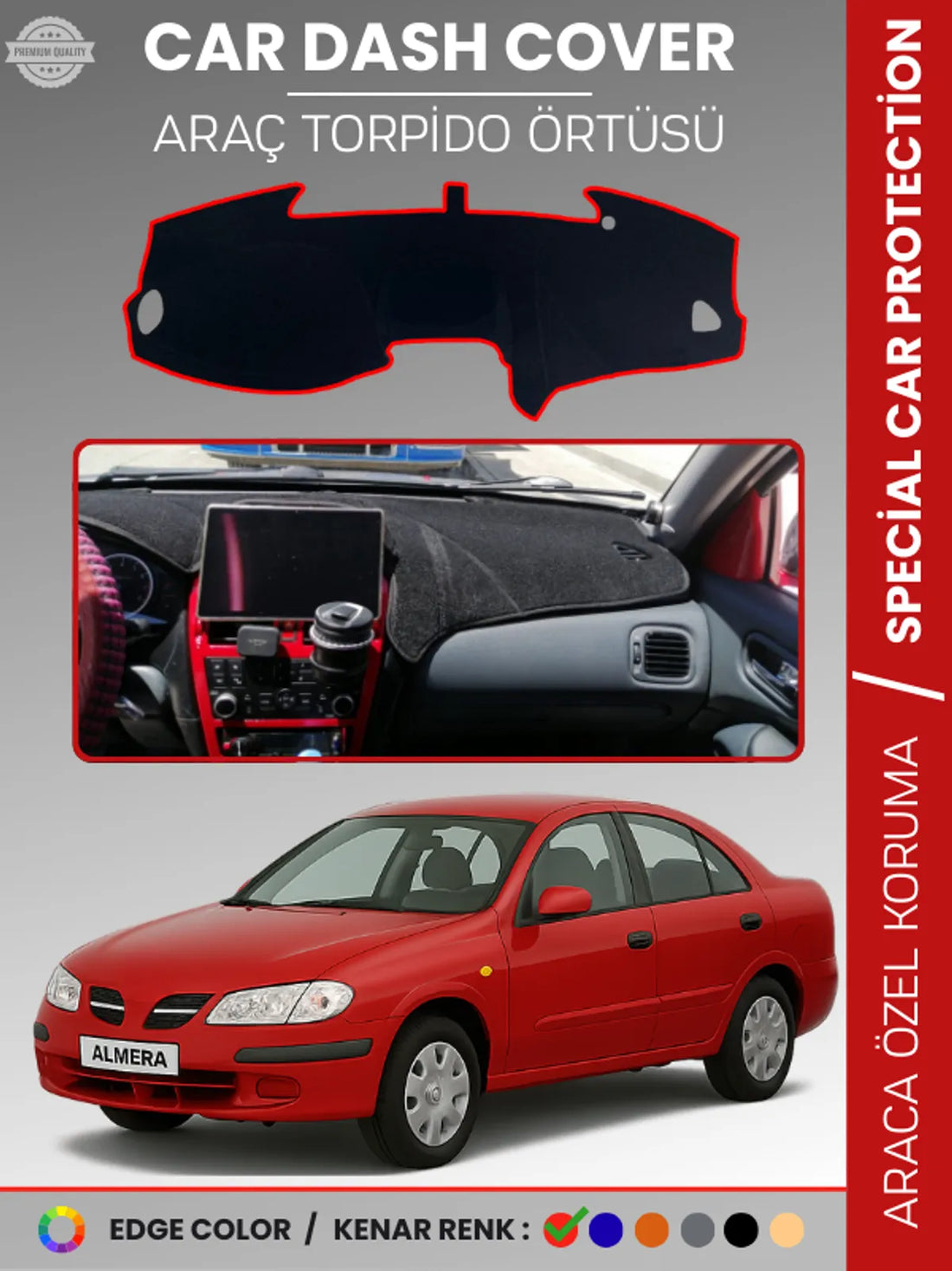 NİSSAN ALMERA EKRANLI (2000-2006) Uyumlu Torpido Örtüsü Araca Özel Ön Göğüs Koruma
