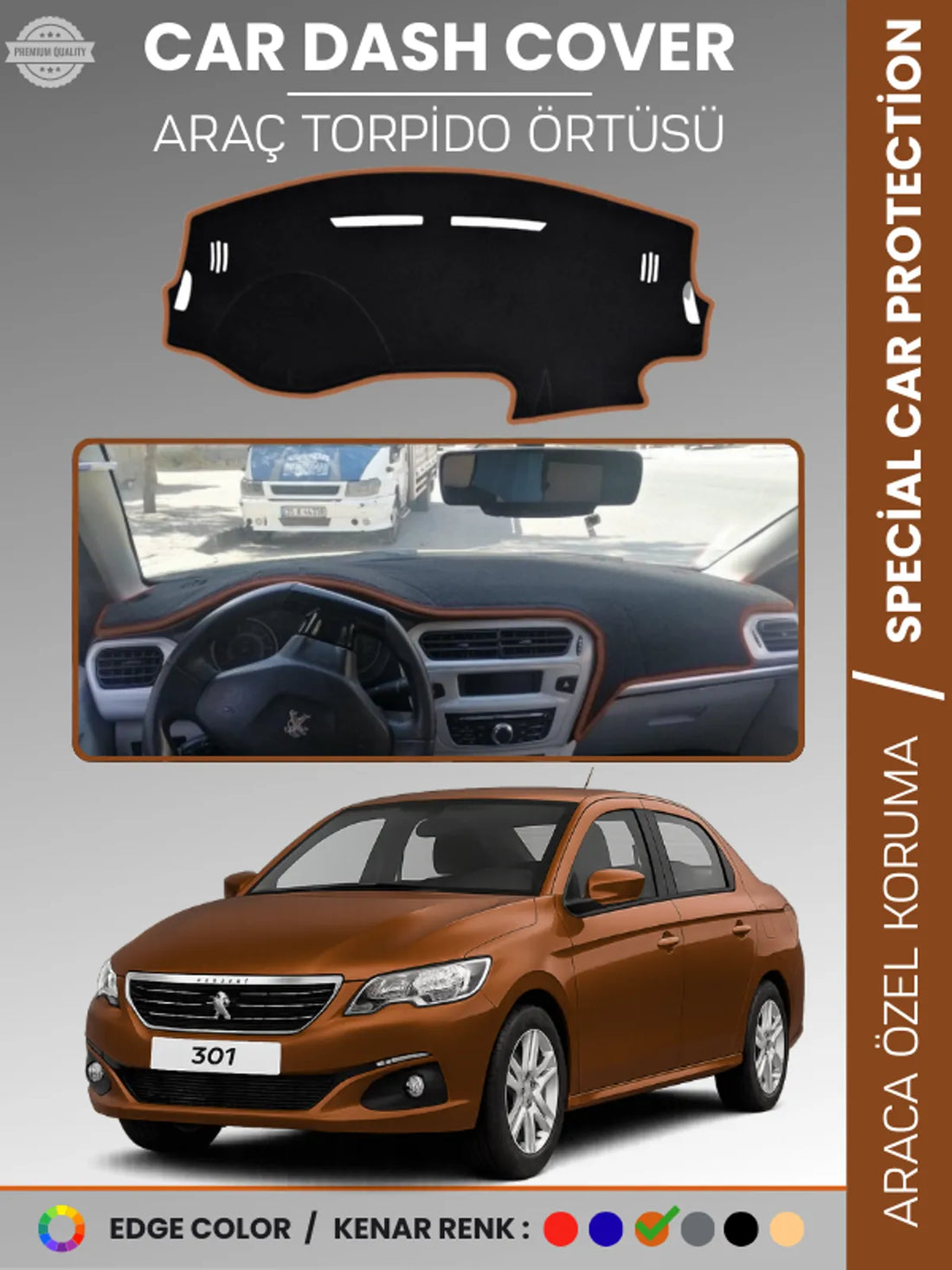 PEUGEOT 301 (2012-2024) Uyumlu Torpido Örtüsü Araca Özel Ön Göğüs Koruma