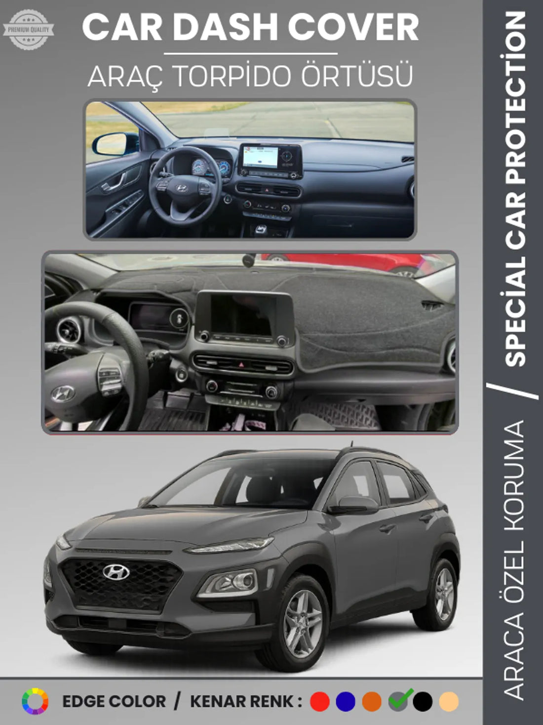 HYUNDAİ KONA (2020-2022) Uyumlu Torpido Örtüsü Araca Özel Ön Göğüs Koruma